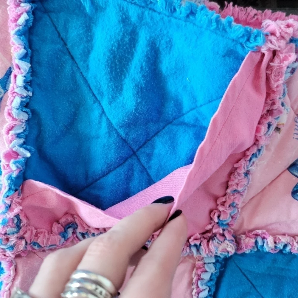 Handmade Quilted Cinderella Bag Tote Pink Blue Disney Princess Rag Fringe Soft